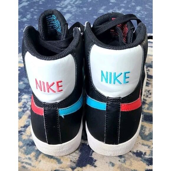 Nike Blazer Mid 77 Black White Blue Red Checks Size 4.5yr - Picture 2 of 8